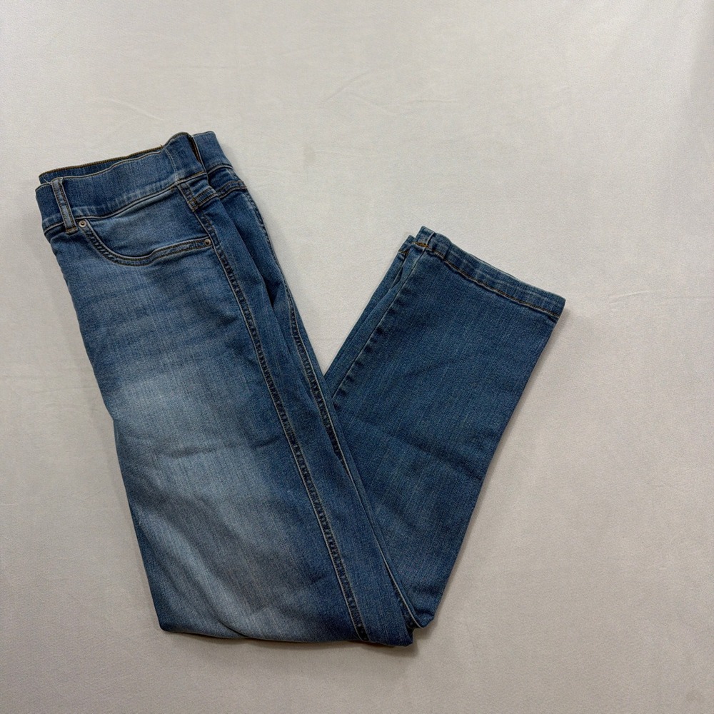 Spanx Jeans Ankle Straight Leg Pull On Slimming Medium Wash Blue Womens Size L